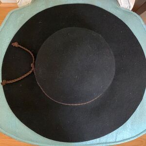 WORLD MARKET black wool hat brown braided trim